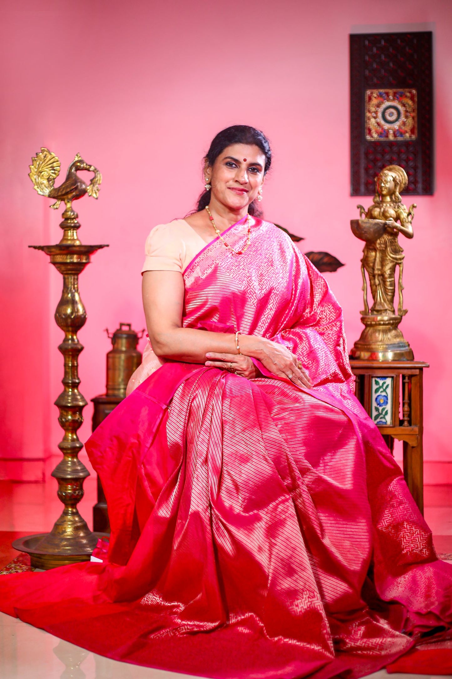 Pure Banaras Silk Saree - Rani Pink