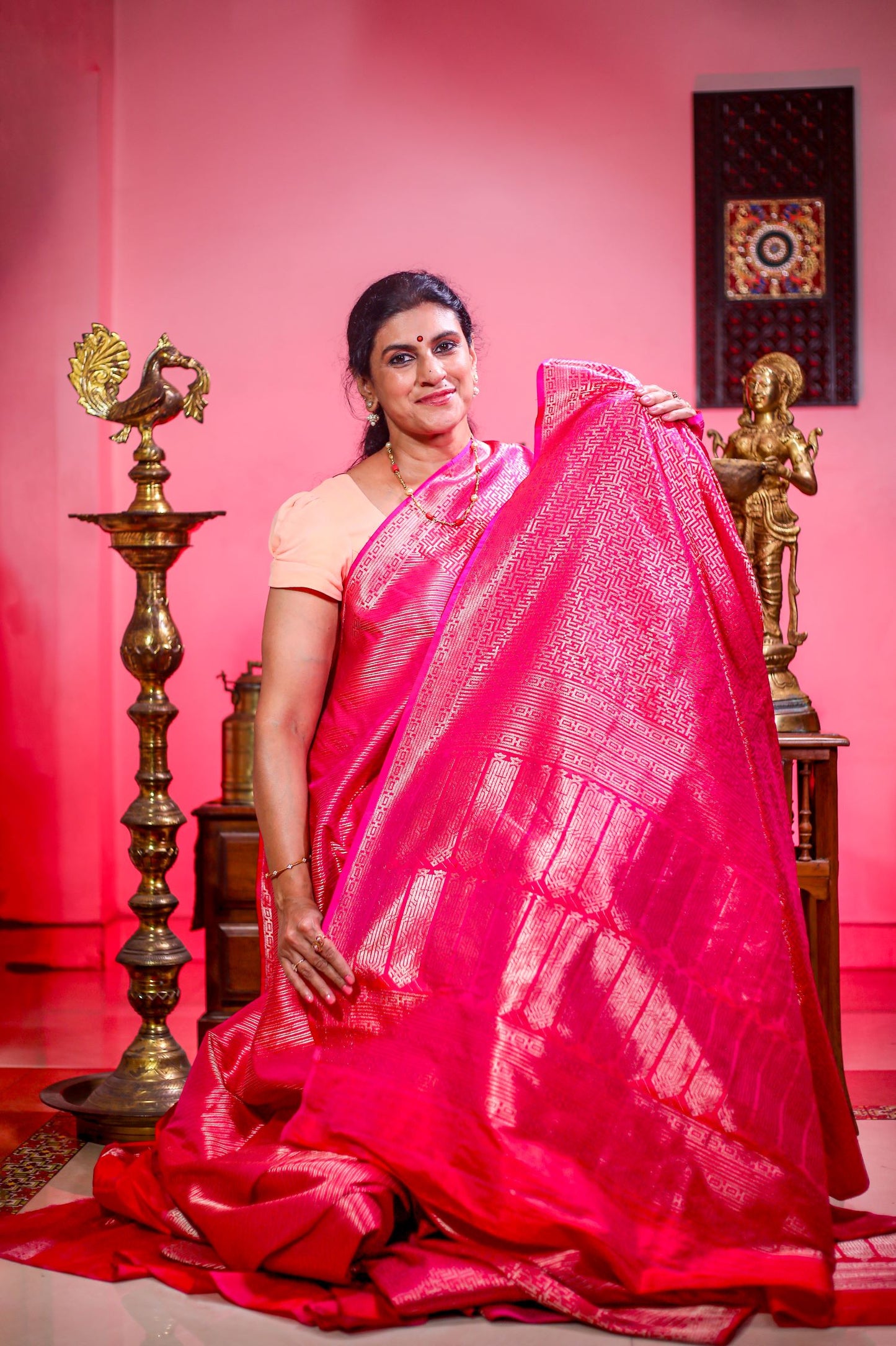 Pure Banaras Silk Saree - Rani Pink