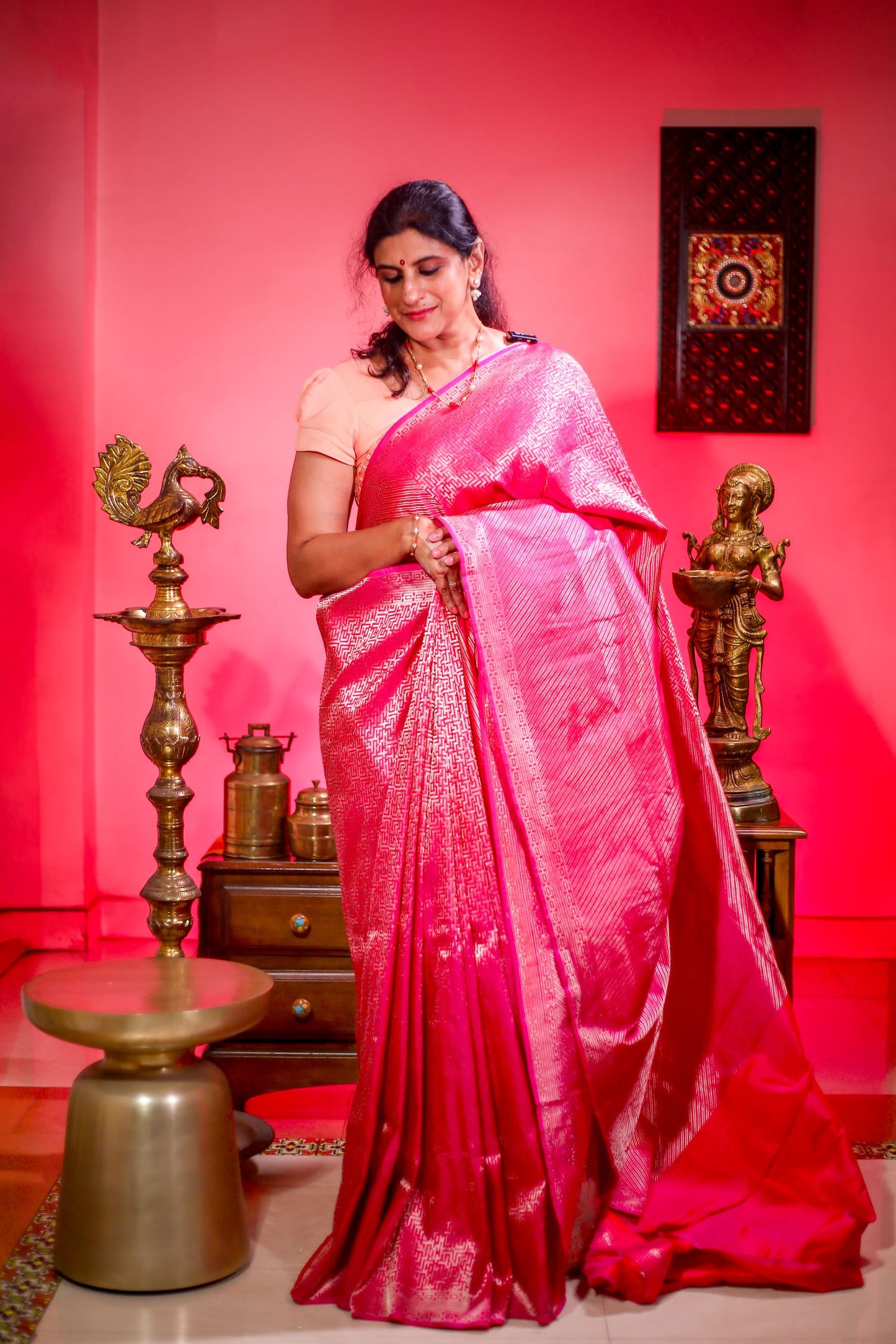 Pure Banaras Silk Saree - Rani Pink