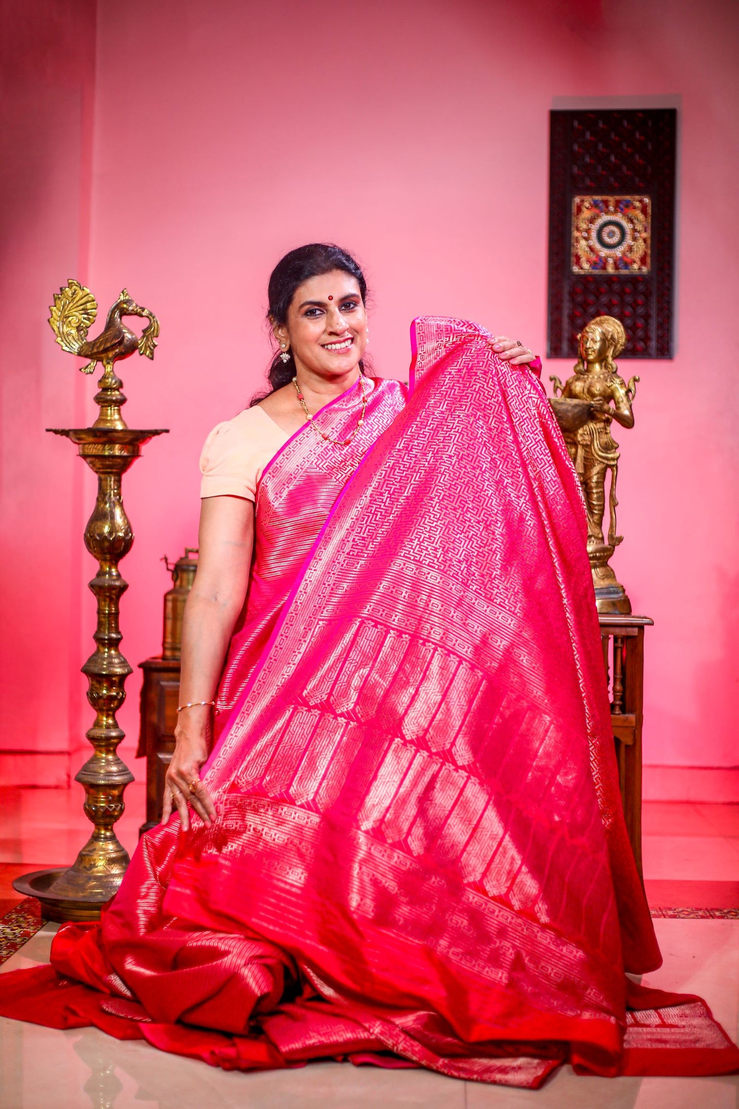 Pure Banaras Silk Saree - Rani Pink