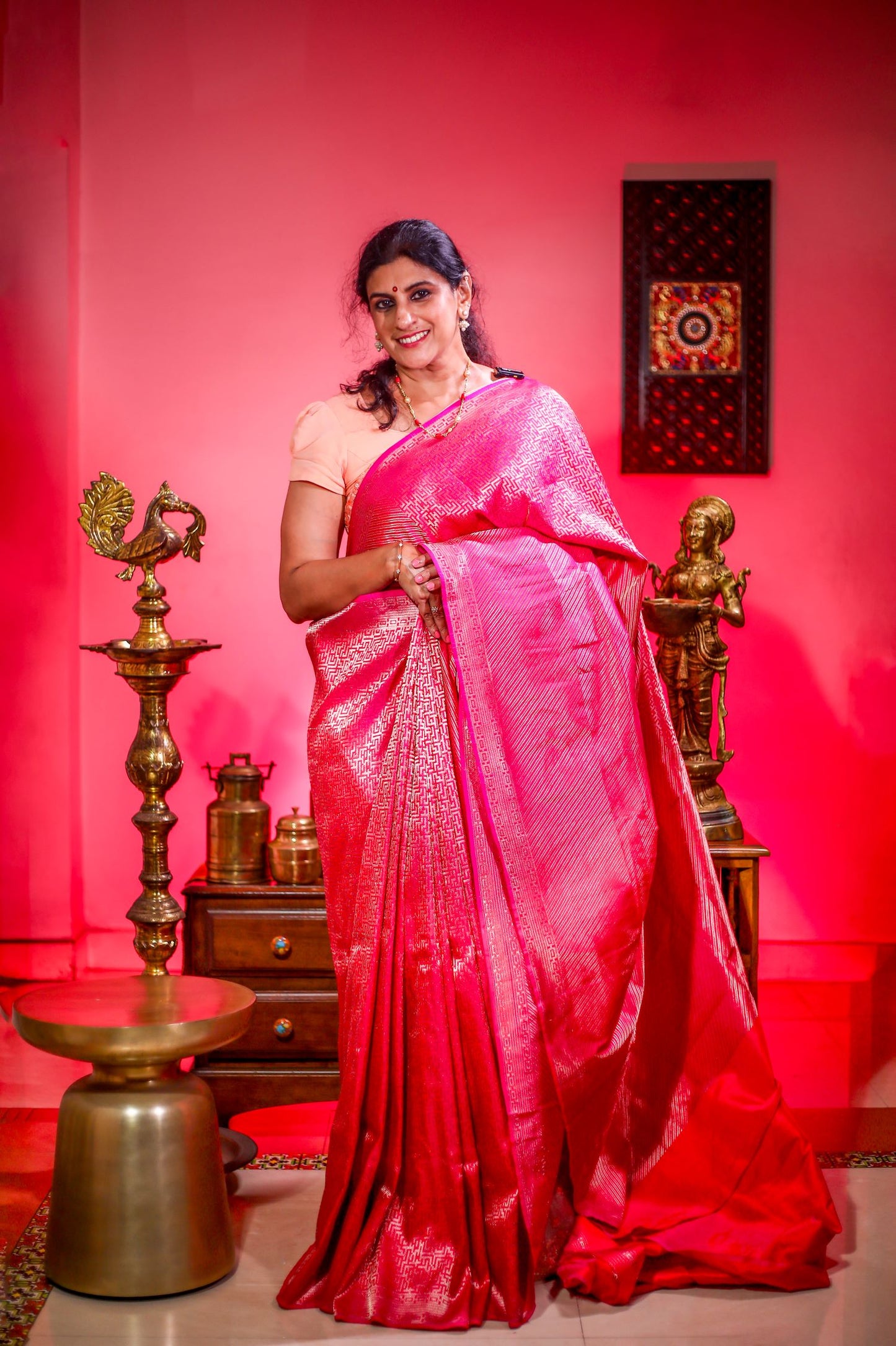 Pure Banaras Silk Saree - Rani Pink