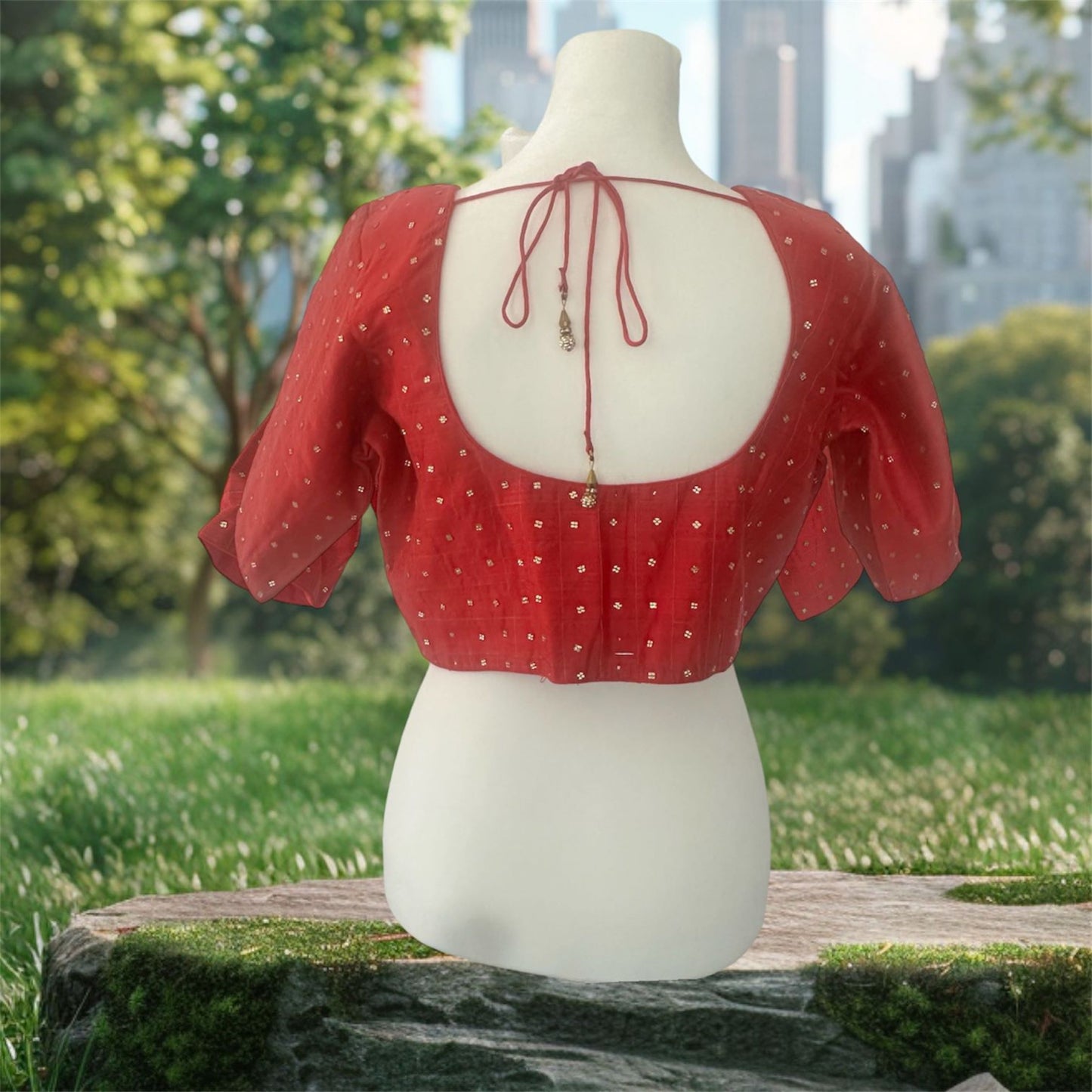 Red Silk Blouse with Sequins