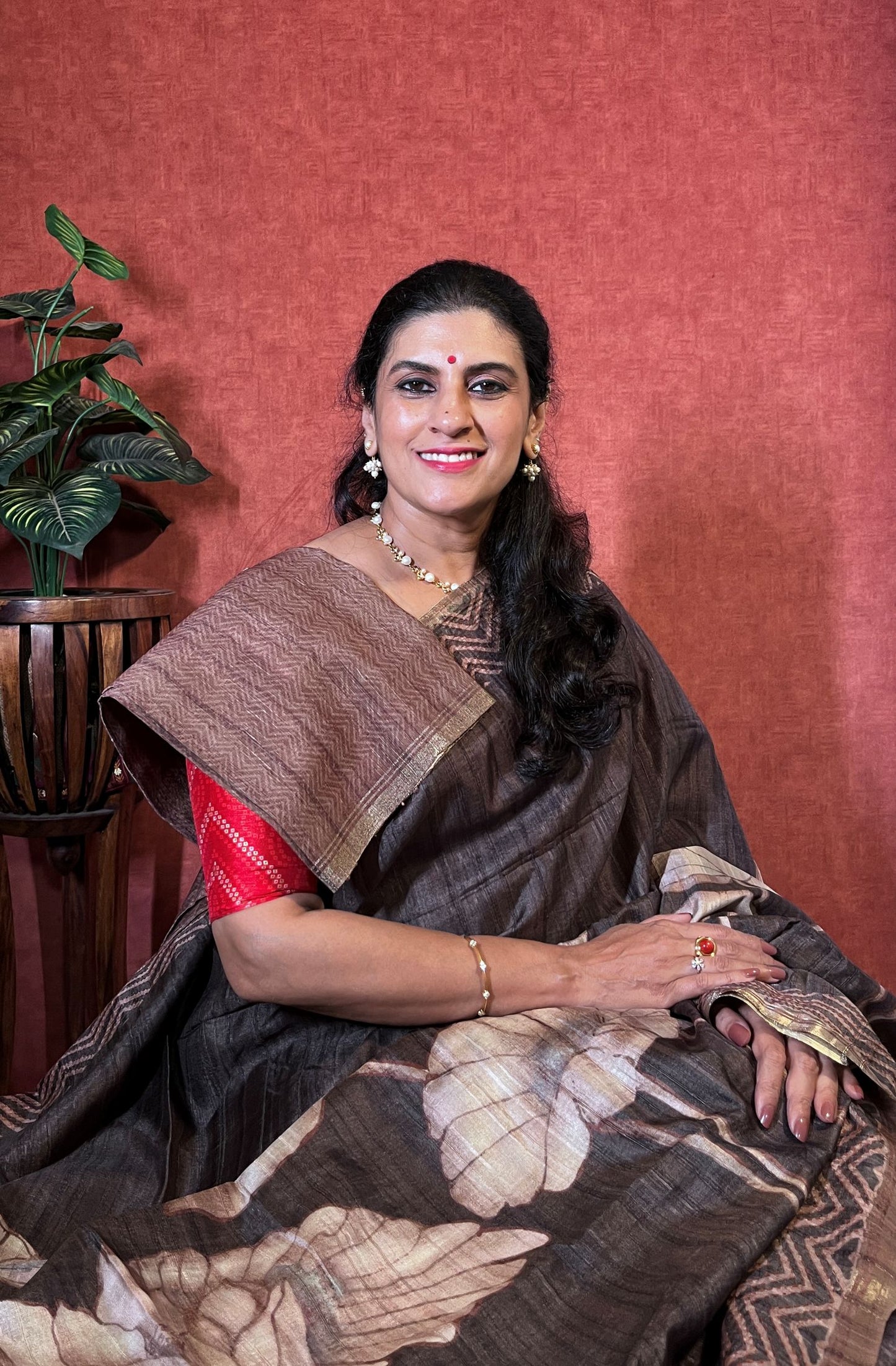 Semi Tussar Saree - Coffee Brown Color