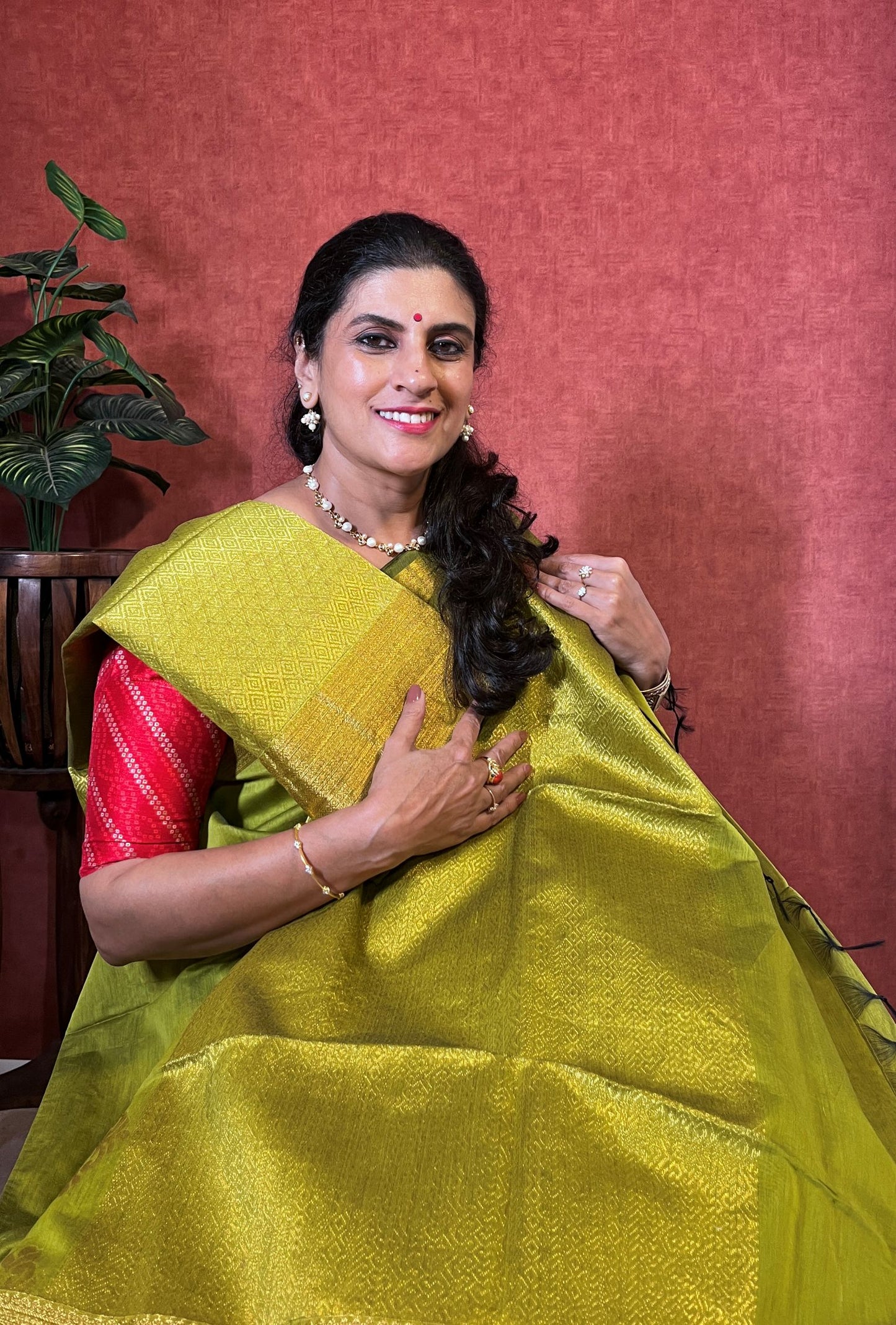 Kota Cotton Saree - Parrot Green Color with Zari Border