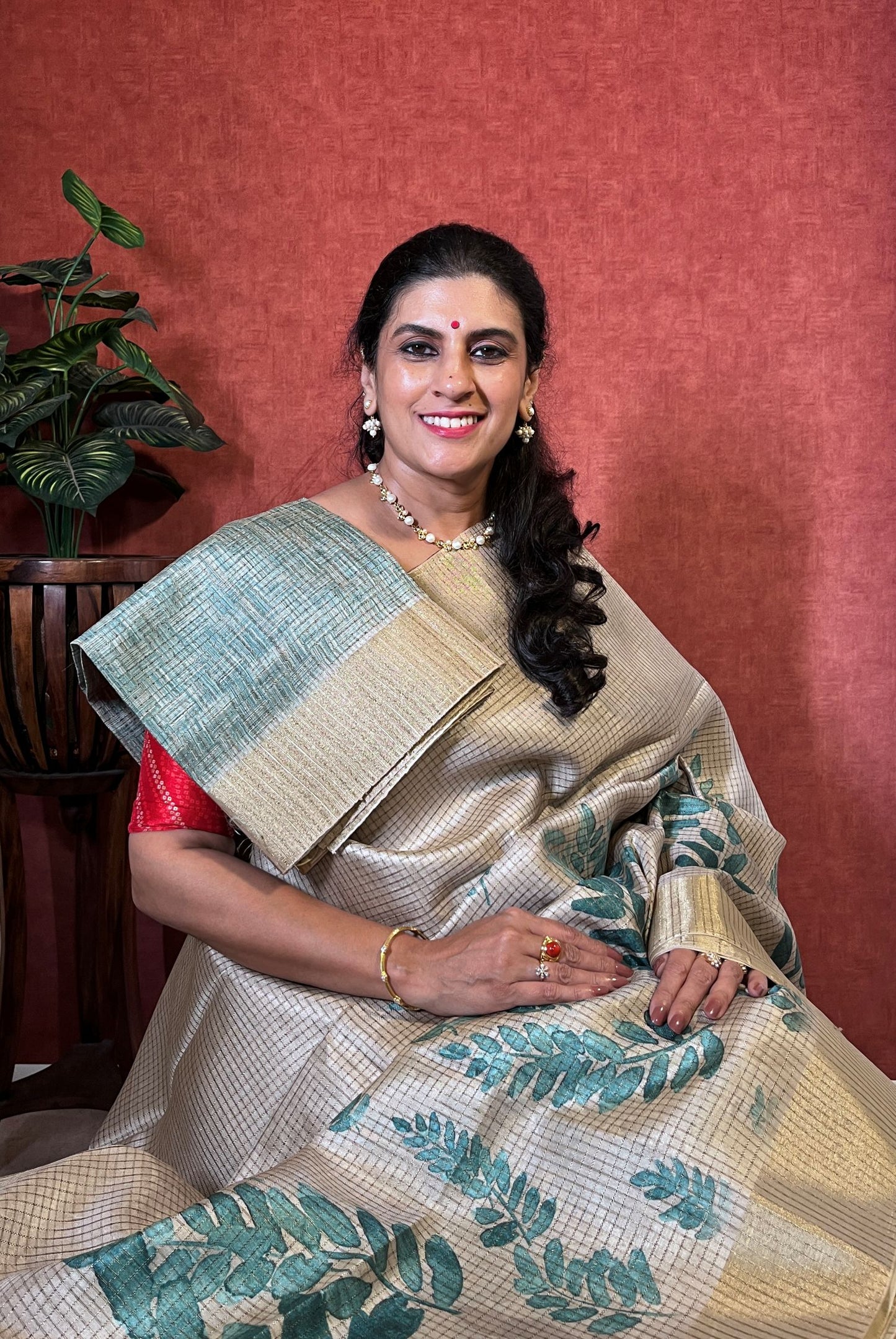 Semi Tussar with Digital Print - Pastel Blue Color