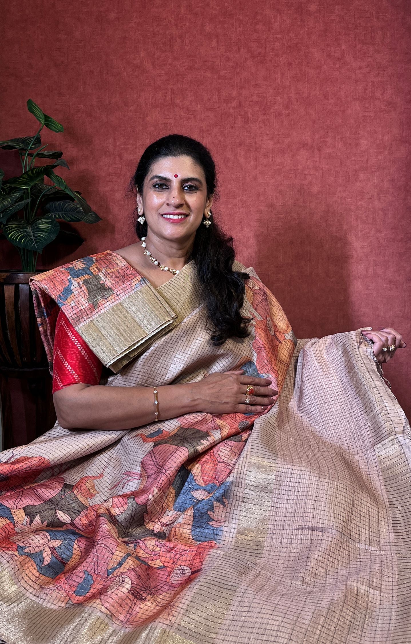 Semi Tussar with Digital Print - Pastel Peach Color