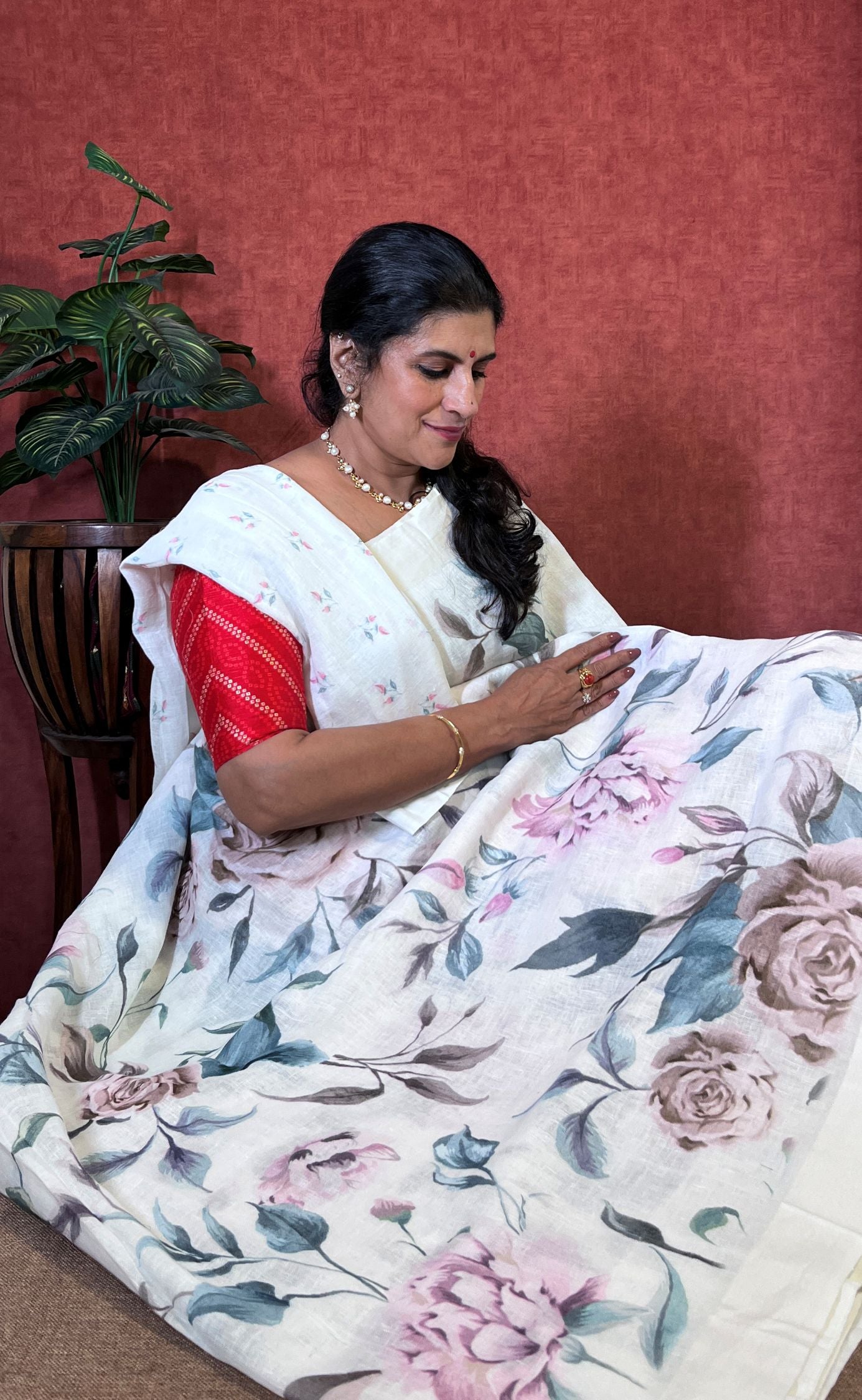 Pure Linen Saree with Digital Print - Beige