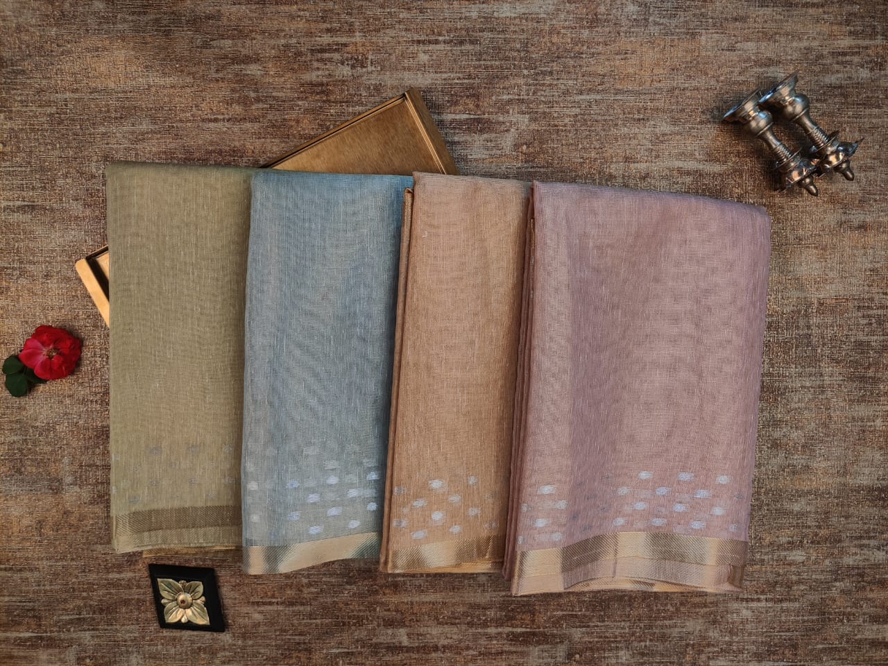 Linen Tissue Saree - Gold