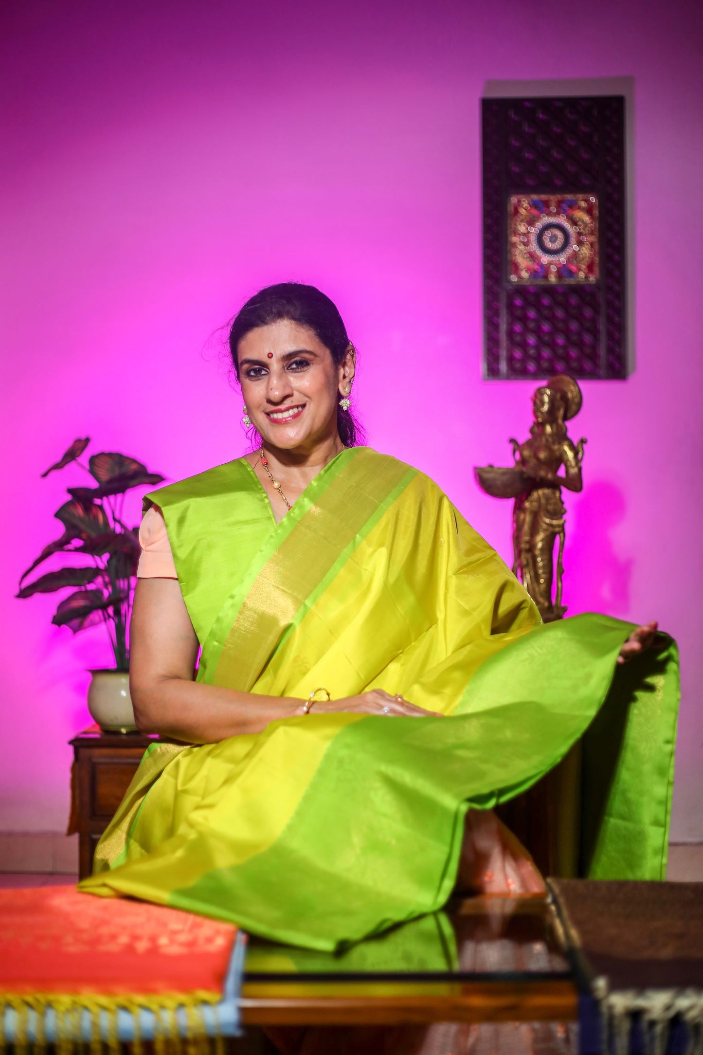 Pure Soft Silk Saree - Yellow Green