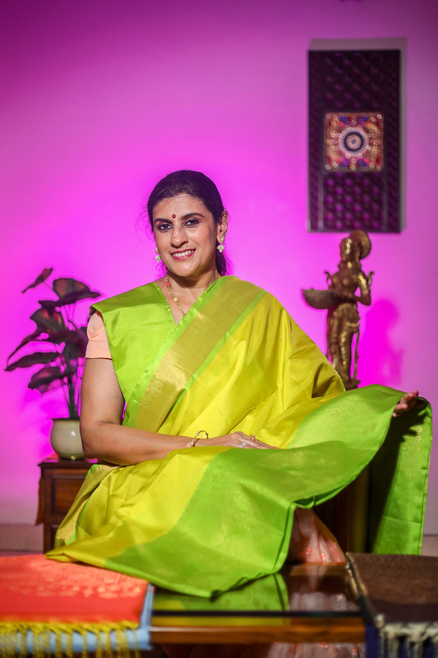 Pure Soft Silk Saree - Yellow Green