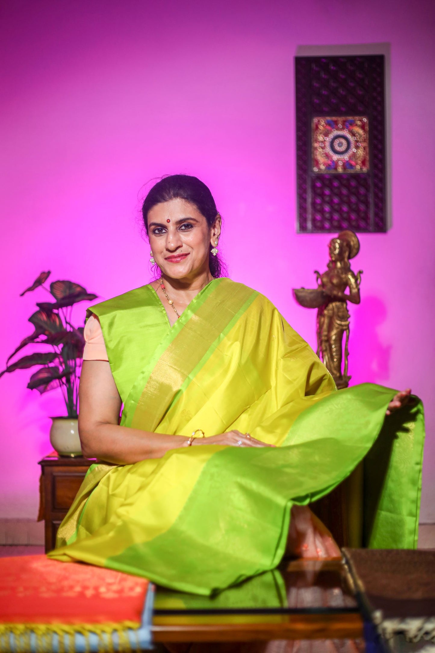 Pure Soft Silk Saree - Yellow Green