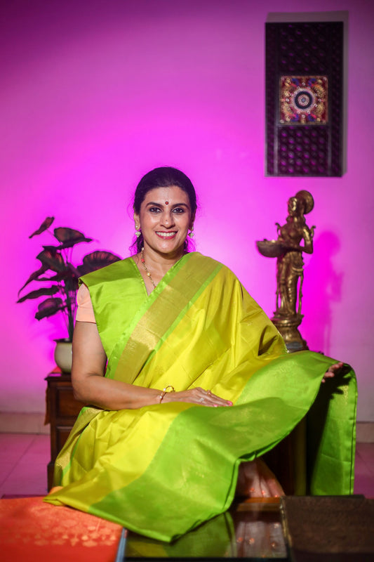 Pure Soft Silk Saree - Yellow Green