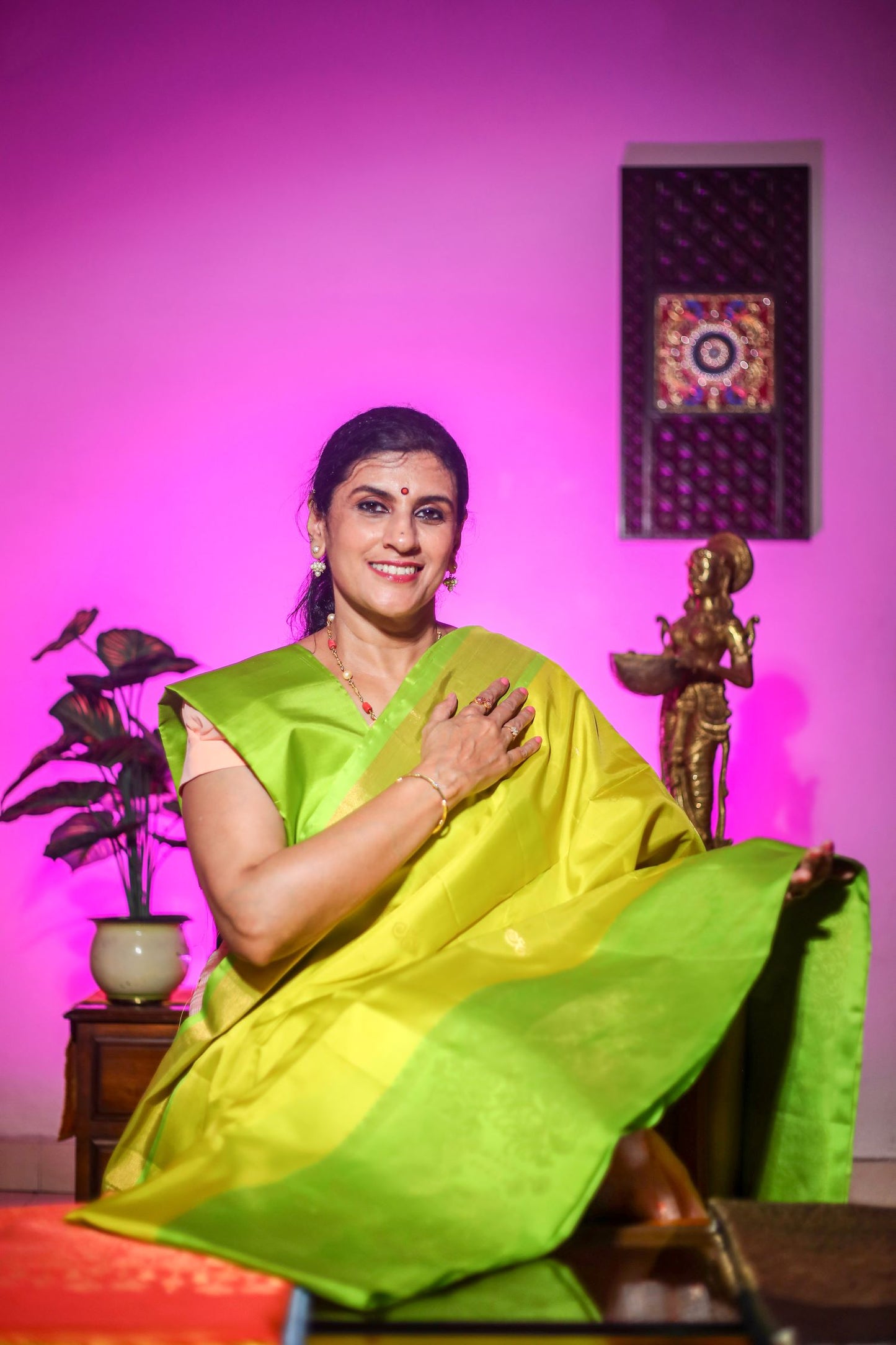 Pure Soft Silk Saree - Yellow Green