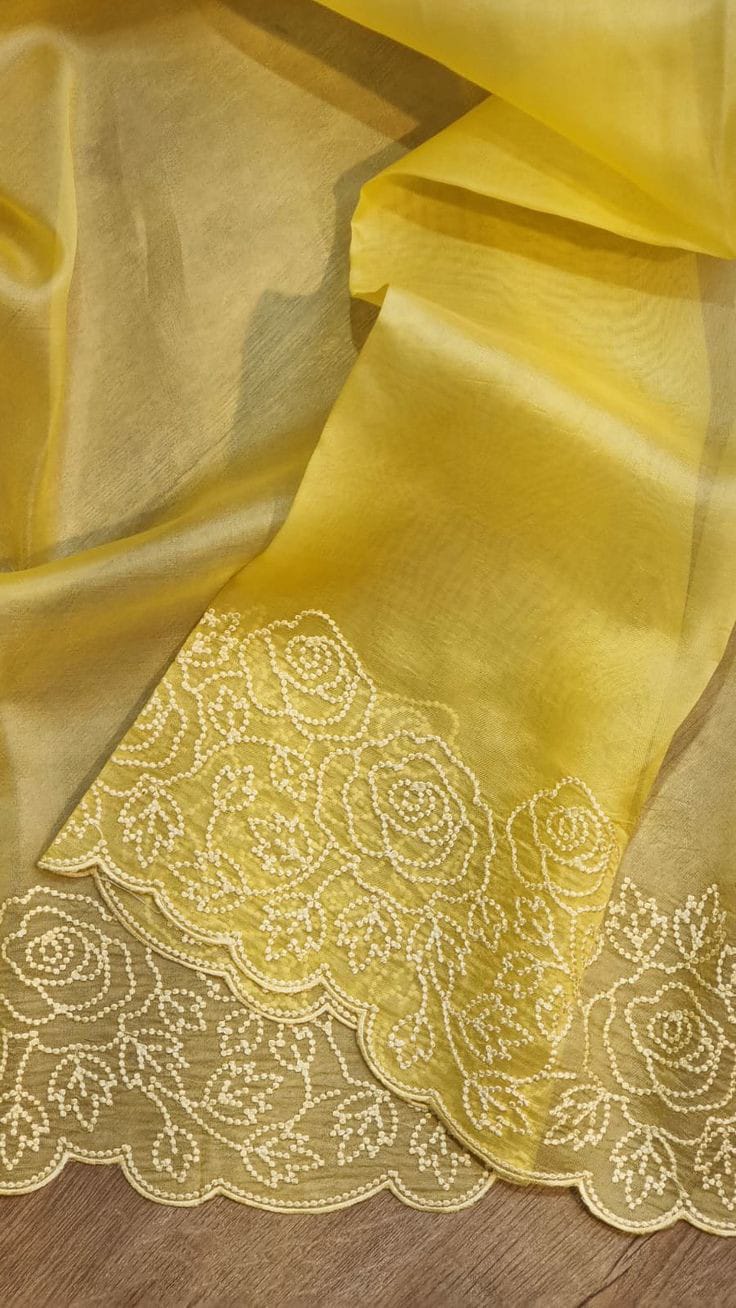 Banaras Soft Silk Organza Saree - Yellow Color and Stitched Blouse